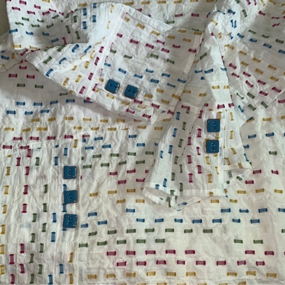 New! Habitat Peruvian Mix Dash Overlay Boxy Top - Picture 2 of 6